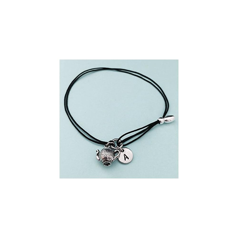 Teapot cord bracelet, teapot charm bracelet, adjustable bracelet, charm bracelet, personalized bracelet, initial bracelet, monogram