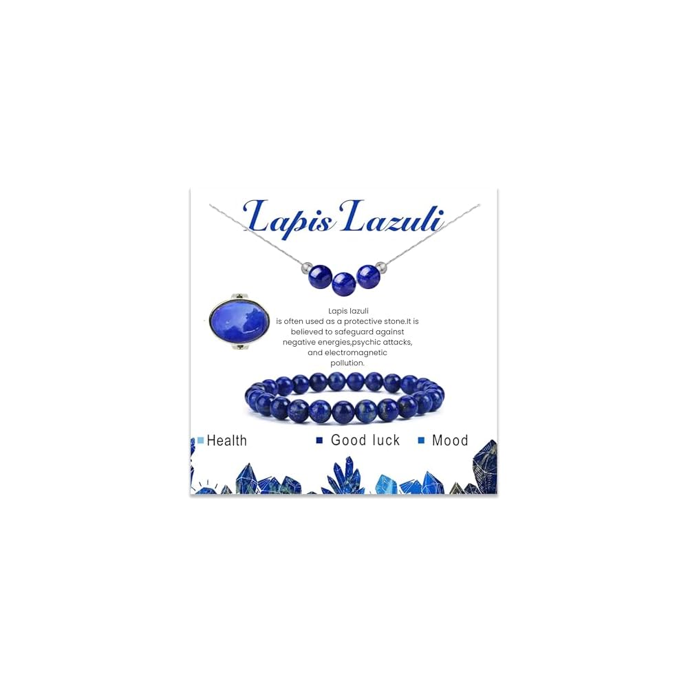 3PS Clear Quartz Bracelet-Necklace-Ring Set,8MM Healing Crystals Bracelets April Birthstone Necklace Crystal Rings White Jewelry Set for Women, Inspirational Gifts for Women Girls
