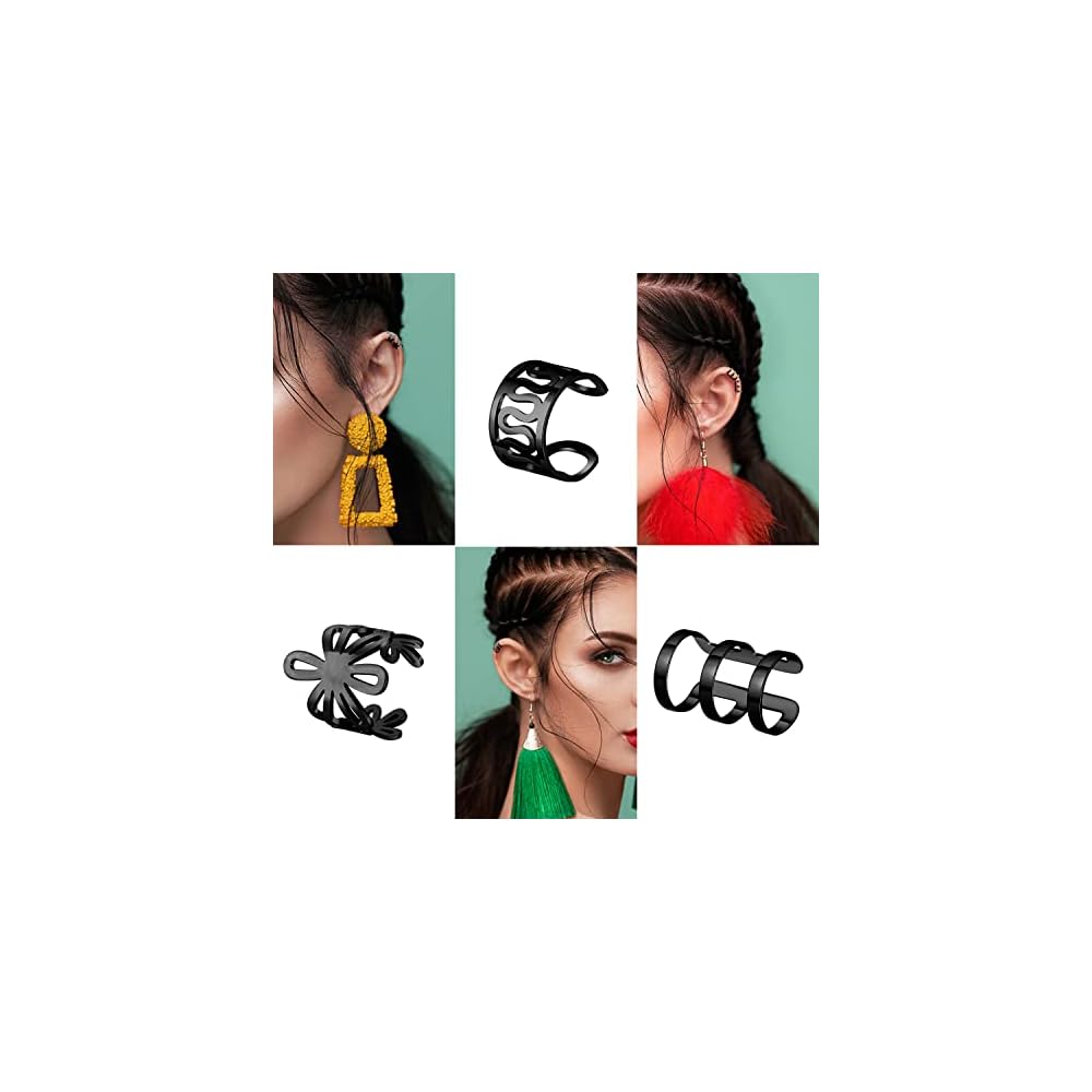 20 Pcs Ear Cuffs Wrap Clip On Earrings Women Cuff Earrings Non Piercing Cartilage Helix Hoop Earring Adjustable Fake Earrings Piercings Punk Ear Jewelry Set Black Gold Silver Rose Gold