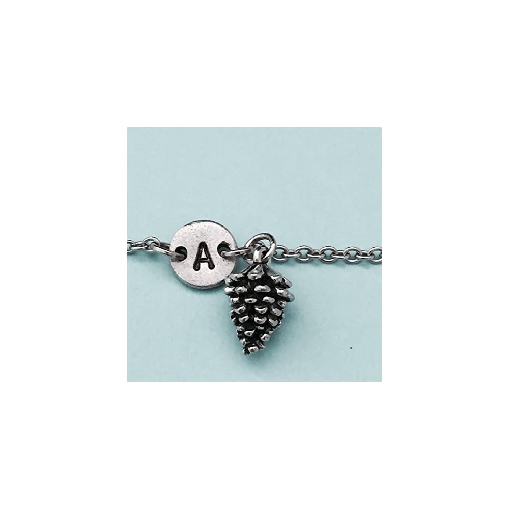 Pine cone charm bracelet, pine cone charm, adjustable bracelet, nature, personalized bracelet, initial bracelet, monogram
