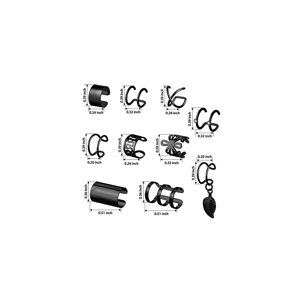 20 Pcs Ear Cuffs Wrap Clip On Earrings Women Cuff Earrings Non Piercing Cartilage Helix Hoop Earring Adjustable Fake Earrings Piercings Punk Ear Jewelry Set Black Gold Silver Rose Gold