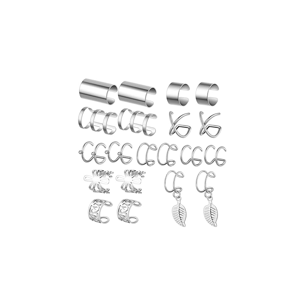 20 Pcs Ear Cuffs Wrap Clip On Earrings Women Cuff Earrings Non Piercing Cartilage Helix Hoop Earring Adjustable Fake Earrings Piercings Punk Ear Jewelry Set Black Gold Silver Rose Gold