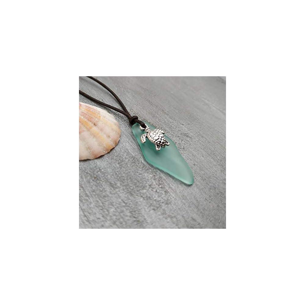 Handmade in Hawaii, Sea Glass Shard Leather Cord Unisex Necklace, Gfit for Him or Her, Various Charms