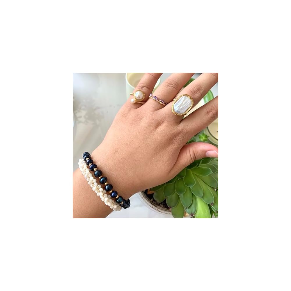 Unique Handcrafted White Baroque Pearl Ring, Chunky Gold, Non Tarnish