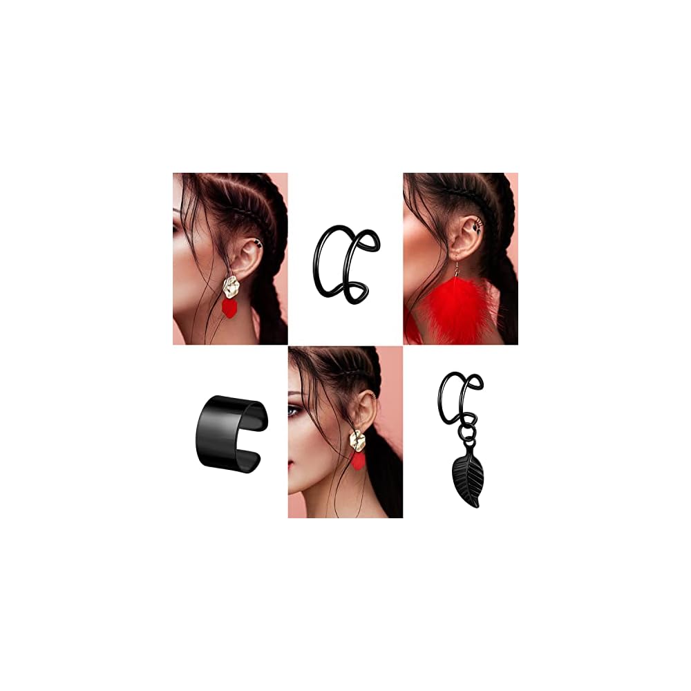 20 Pcs Ear Cuffs Wrap Clip On Earrings Women Cuff Earrings Non Piercing Cartilage Helix Hoop Earring Adjustable Fake Earrings Piercings Punk Ear Jewelry Set Black Gold Silver Rose Gold