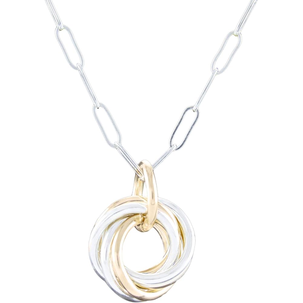Silver and 14K Gold Filled Love Knot Pendant Necklace for Women, 20 Inch