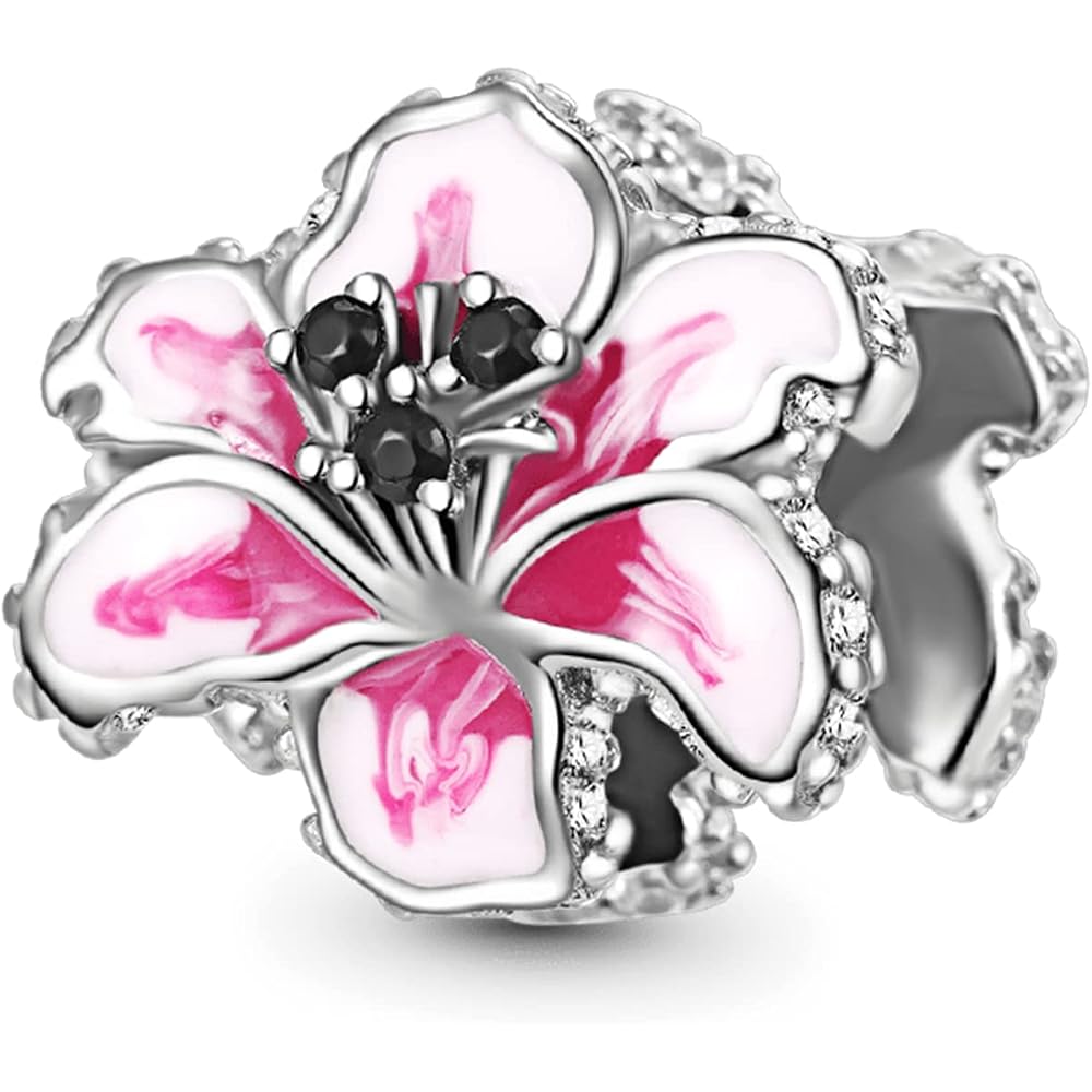 GNOCE Charm Beads for Bracelet 925 Sterling Silver Flower Heart Nature Design Fit Snake Chain Bracelets Jewelry Gift for Women Wife