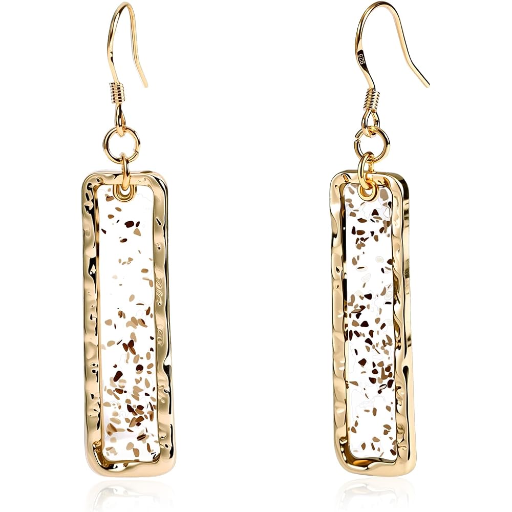 Abalone Earrings for Women, Gold Rectangle Resin Dangles